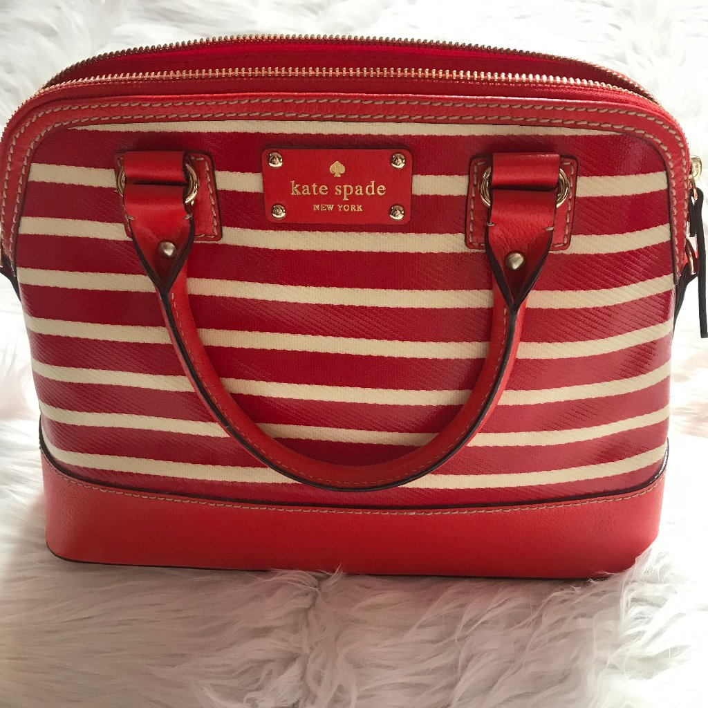 Kate Spade Red And White Striped Bag With Wallet